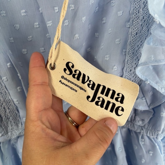 Savanna Jane Baby Blue Pastel Spring Ruffled Smocked Blouse Large NWT - Picture 3 of 7